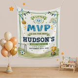 Personalized Soccer Baby Shower Silk Banner - A Little MVP Is On The Way - Custom Name & Date - Sports Theme Decor for Baby Celebration