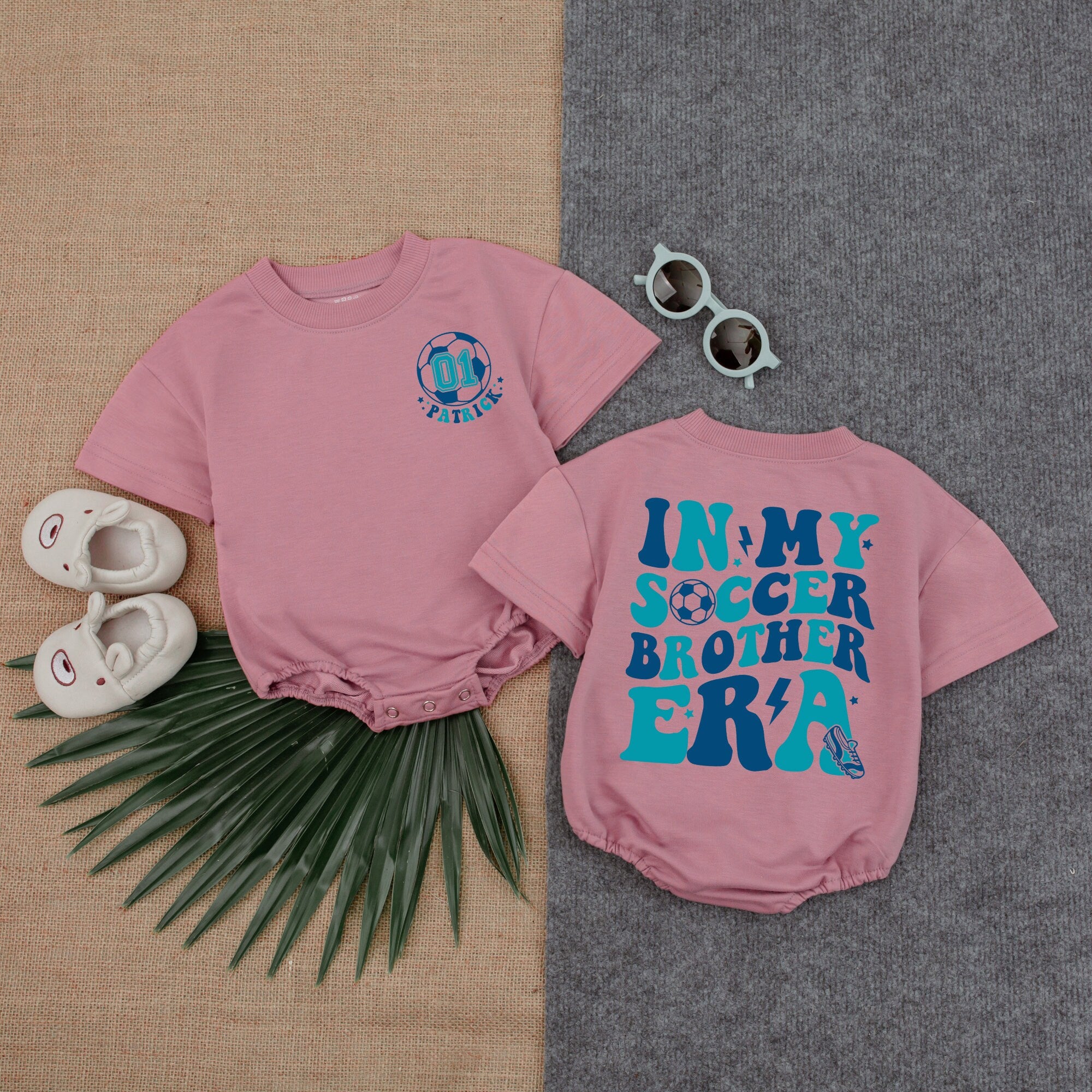 Personalized Soccer Brother Era Romper for Baby Half Birthday Outfit Gameday Celebration Soft Cotton Blue Design Infant Clothes Custom Name