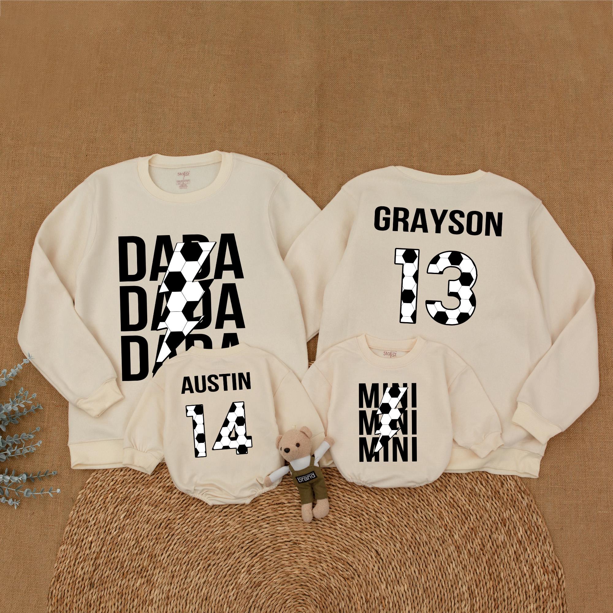 Personalized Soccer Family Sweatshirt with Bold Text Sporty Stacked Design for Matching Moments Custom Names Comfortable Cotton Outfit
