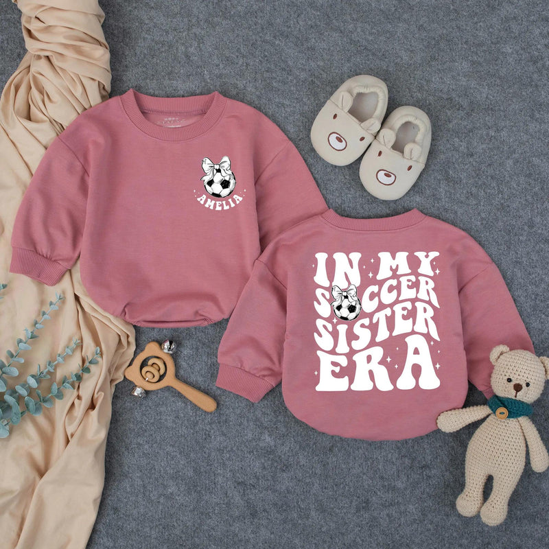 Personalized Soccer Sister Baby Romper with Retro Amelia Design, Toddler Girl Gameday Outfit, Soft Cotton Playful Gift for Birthdays