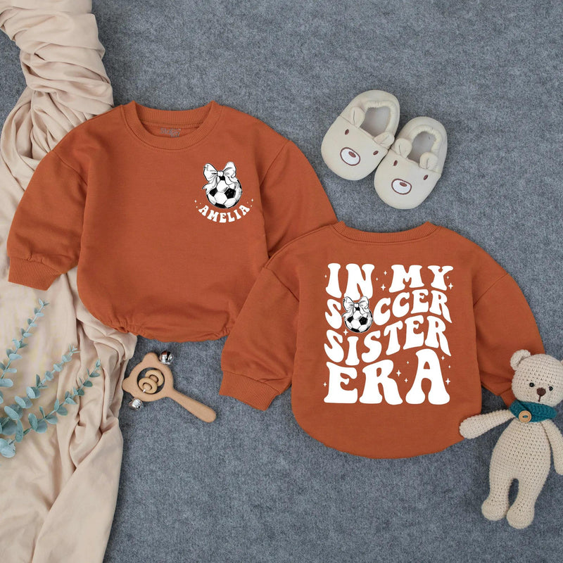 Personalized Soccer Sister Baby Romper with Retro Amelia Design, Toddler Girl Gameday Outfit, Soft Cotton Playful Gift for Birthdays