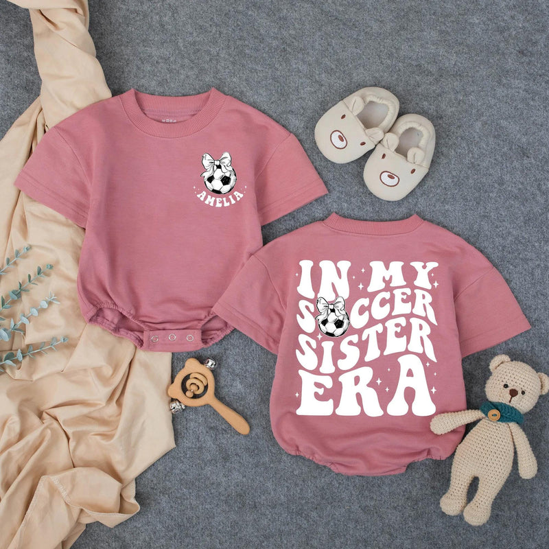 Personalized Soccer Sister Baby Romper with Retro Amelia Design, Toddler Girl Gameday Outfit, Soft Cotton Playful Gift for Birthdays
