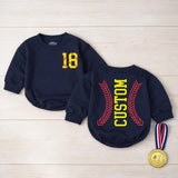 Personalized Softball Baby Romper with Bow Cute Game Day Outfit for Girls Yellow and Red Sports Fan Design Custom Name and Number
