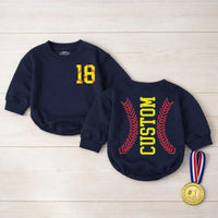 Personalized Softball Baby Romper with Bow Cute Game Day Outfit for Girls Yellow and Red Sports Fan Design Custom Name and Number