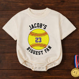 Personalized Softball Bubble Romper with Custom Name and Number Baby Game Day Outfit Yellow Sporty Design Comfortable Cotton Toddler Clothes