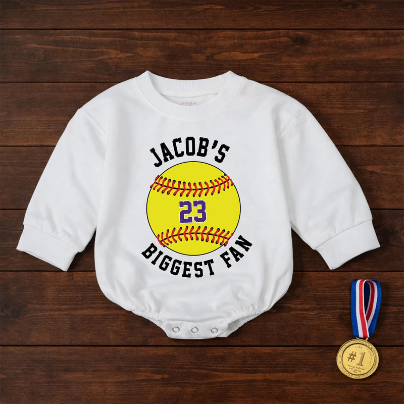 Personalized Softball Bubble Romper with Custom Name and Number Baby Game Day Outfit Yellow Sporty Design Comfortable Cotton Toddler Clothes