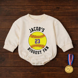 Personalized Softball Bubble Romper with Custom Name and Number Baby Game Day Outfit Yellow Sporty Design Comfortable Cotton Toddler Clothes