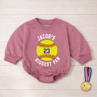 Personalized Softball Bubble Romper with Custom Name and Number Baby Game Day Outfit Yellow Sporty Design Comfortable Cotton Toddler Clothes