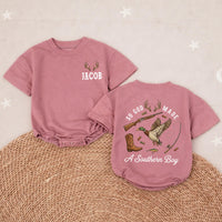 Personalized Southern Boy Romper with Hunting and Fishing Design, Custom Baby Outfit for Boys, Rustic Outdoorsy Gift, Soft and Comfortable