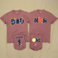 Personalized Space First Birthday Boy Romper and Family Shirts with Astronaut, Rocket, Planets, Stars, Custom Name and Age Celebration Outfit
