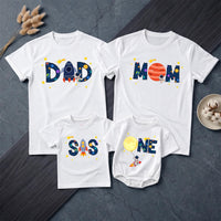 Personalized Space First Birthday Boy Romper and Family Shirts with Astronaut, Rocket, Planets, Stars, Custom Name and Age Celebration Outfit