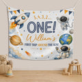Personalized Space-Themed Silk Banner for Baby's 1st Birthday Party, Custom Name Decor with Astronauts, Planets, and Rocket Design