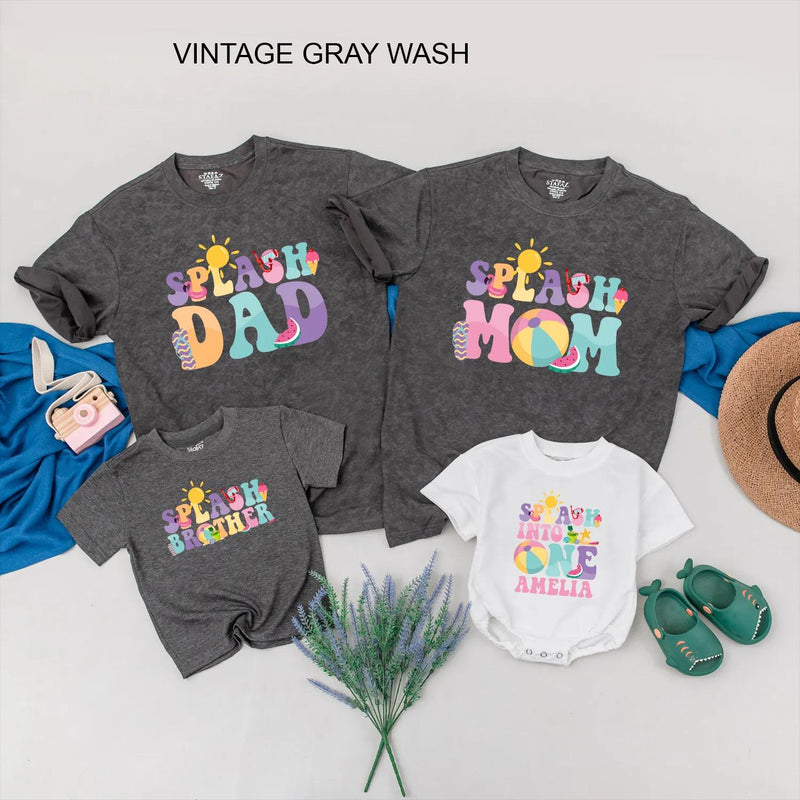 Personalized Splash Into One Birthday Family Shirts Custom Summer Pool Party Outfit Baby Girl Tropical Vacation Clothes Matching Gift