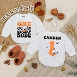 Personalized Spooky Dude Baby Romper for First Birthday Halloween Cake Smash Soft Cotton Toddler Boy Outfit