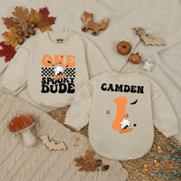 Personalized Spooky Dude Baby Romper for First Birthday Halloween Cake Smash Soft Cotton Toddler Boy Outfit