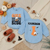 Personalized Spooky Dude Baby Romper for First Birthday Halloween Cake Smash Soft Cotton Toddler Boy Outfit