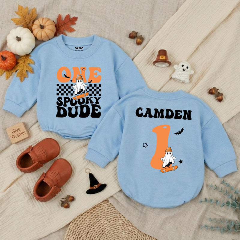 Personalized Spooky Dude Baby Romper for First Birthday Halloween Cake Smash Soft Cotton Toddler Boy Outfit