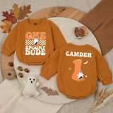 Personalized Spooky Dude Baby Romper for First Birthday Halloween Cake Smash Soft Cotton Toddler Boy Outfit