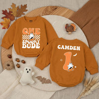 Personalized Spooky Dude Baby Romper for First Birthday Halloween Cake Smash Soft Cotton Toddler Boy Outfit