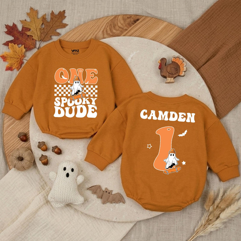 Personalized Spooky Dude Baby Romper for First Birthday Halloween Cake Smash Soft Cotton Toddler Boy Outfit