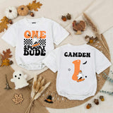 Personalized Spooky Dude Baby Romper for First Birthday Halloween Cake Smash Soft Cotton Toddler Boy Outfit