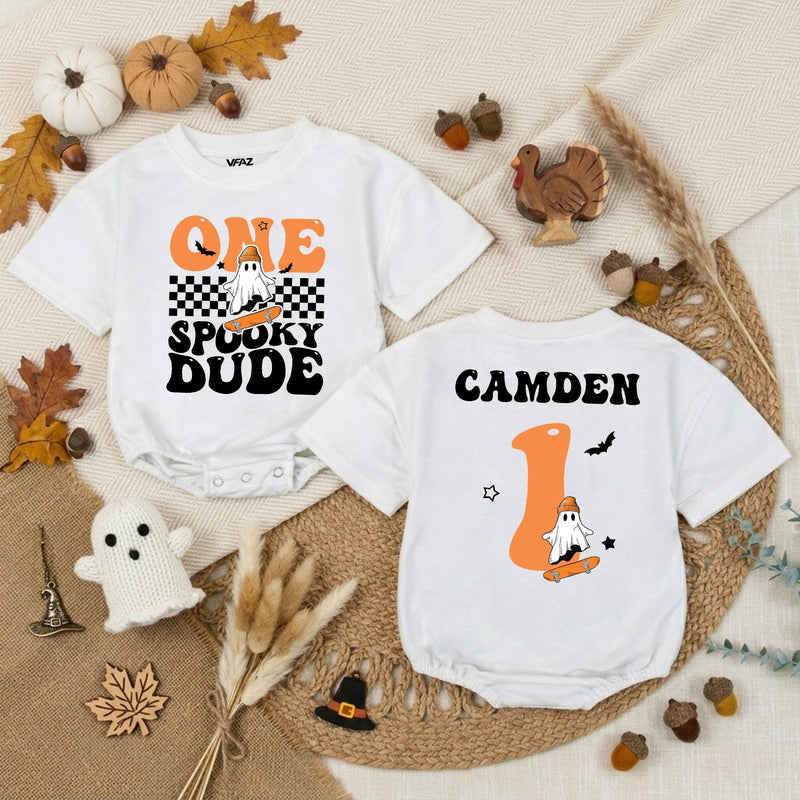 Personalized Spooky Dude Baby Romper for First Birthday Halloween Cake Smash Soft Cotton Toddler Boy Outfit