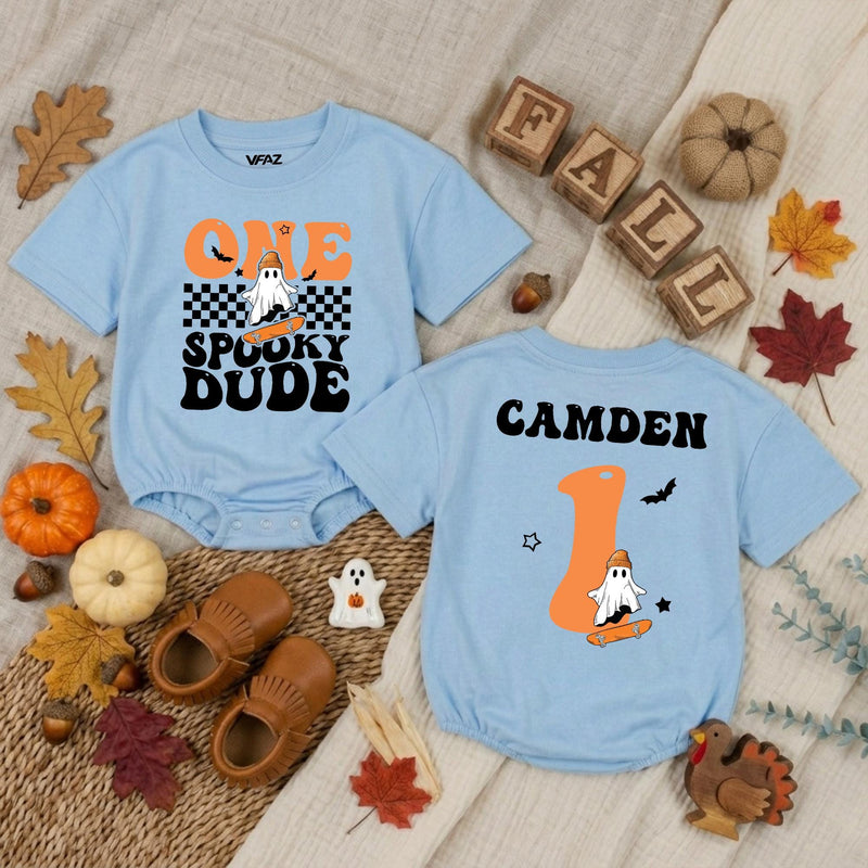 Personalized Spooky Dude Baby Romper for First Birthday Halloween Cake Smash Soft Cotton Toddler Boy Outfit