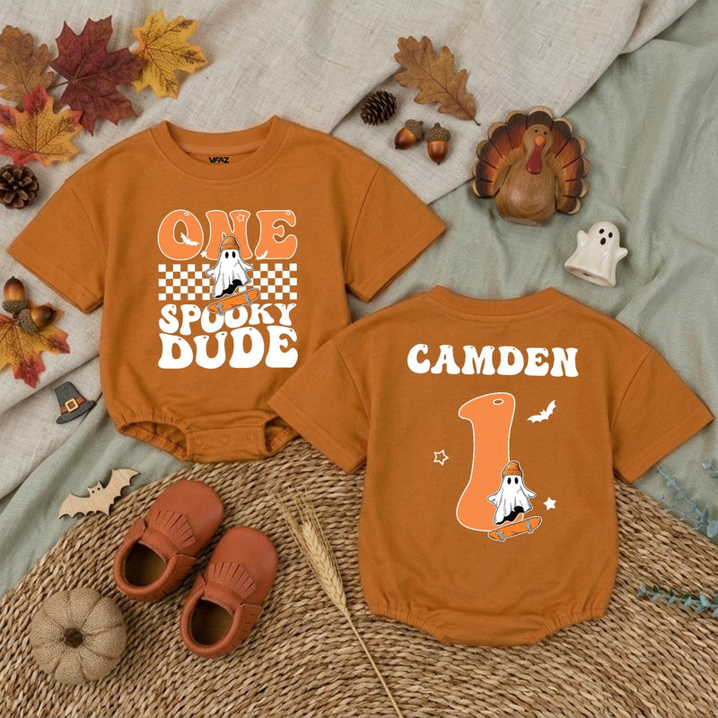 Personalized Spooky Dude Baby Romper for First Birthday Halloween Cake Smash Soft Cotton Toddler Boy Outfit
