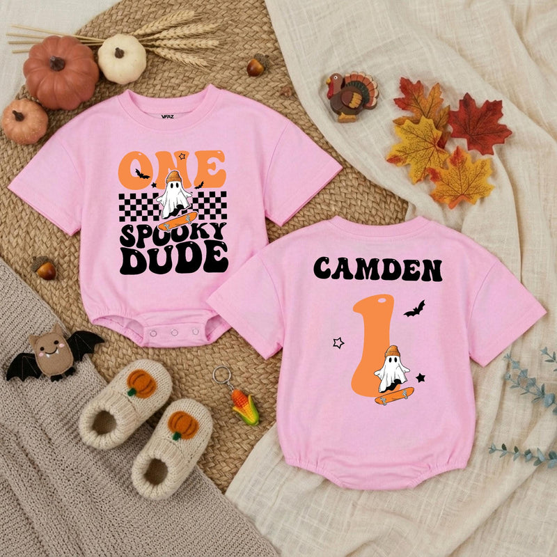 Personalized Spooky Dude Baby Romper for First Birthday Halloween Cake Smash Soft Cotton Toddler Boy Outfit