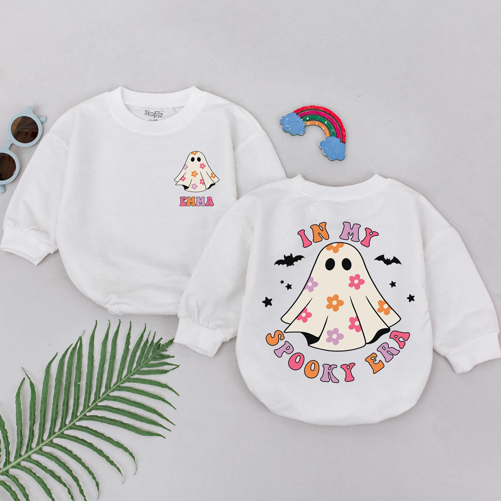 Personalized Spooky Era Romper with Ghost and Flowers First Halloween Outfit Baby Girl Gift Soft Comfortable Cotton