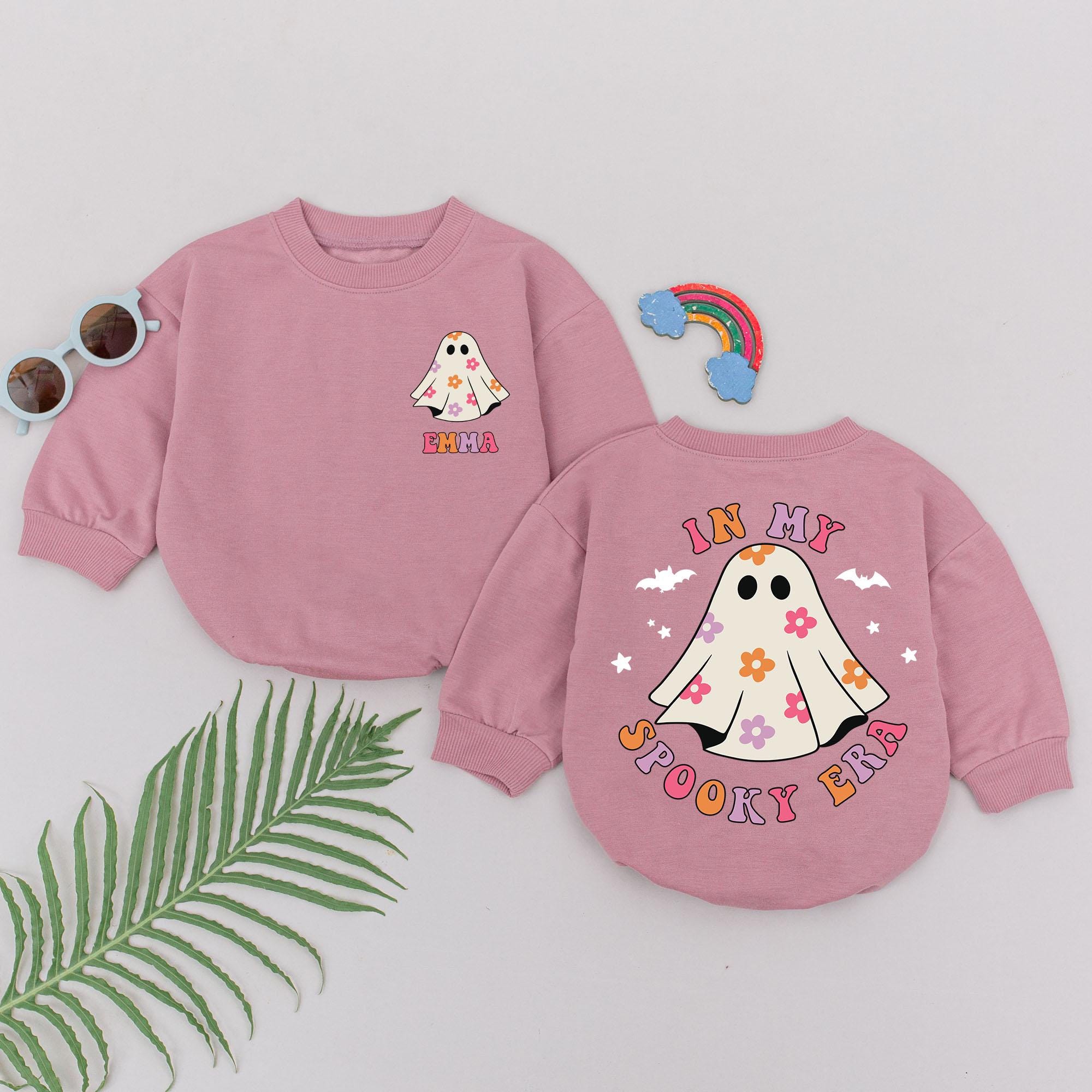 Personalized Spooky Era Romper with Ghost and Flowers First Halloween Outfit Baby Girl Gift Soft Comfortable Cotton