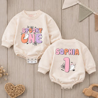 Personalized Spooky One Baby Romper for First Birthday, Halloween-Themed Outfit with Cute Ghost Print, Soft Cotton Long-Sleeve Design