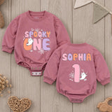 Personalized Spooky One Baby Romper for First Birthday, Halloween-Themed Outfit with Cute Ghost Print, Soft Cotton Long-Sleeve Design