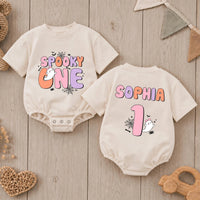 Personalized Spooky One Baby Romper for First Birthday, Halloween-Themed Outfit with Cute Ghost Print, Soft Cotton Long-Sleeve Design