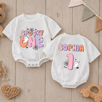 Personalized Spooky One Baby Romper for First Birthday, Halloween-Themed Outfit with Cute Ghost Print, Soft Cotton Long-Sleeve Design