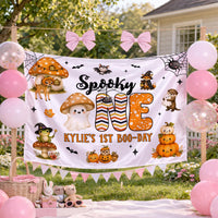 Personalized Spooky ONE Birthday Banner for Kylie’s 1st Boo-Day, Halloween Party Decor with Cute Ghost, Fox, Pumpkins and Fall Elements