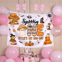 Personalized Spooky ONE Birthday Banner for Kylie’s 1st Boo-Day, Halloween Party Decor with Cute Ghost, Fox, Pumpkins and Fall Elements