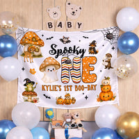 Personalized Spooky ONE Birthday Banner for Kylie’s 1st Boo-Day, Halloween Party Decor with Cute Ghost, Fox, Pumpkins and Fall Elements