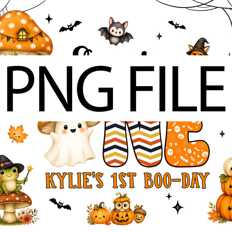 Personalized Spooky ONE Birthday Banner for Kylie’s 1st Boo-Day, Halloween Party Decor with Cute Ghost, Fox, Pumpkins and Fall Elements