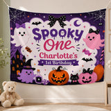 Personalized Spooky One Halloween Birthday Silk Banner with Ghosts, Pumpkins & Bats for Baby's 1st Birthday Party Photo Backdrop