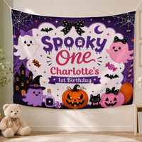 Personalized Spooky One Halloween Birthday Silk Banner with Ghosts, Pumpkins & Bats for Baby's 1st Birthday Party Photo Backdrop