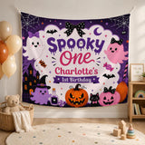 Personalized Spooky One Halloween Birthday Silk Banner with Ghosts, Pumpkins & Bats for Baby's 1st Birthday Party Photo Backdrop