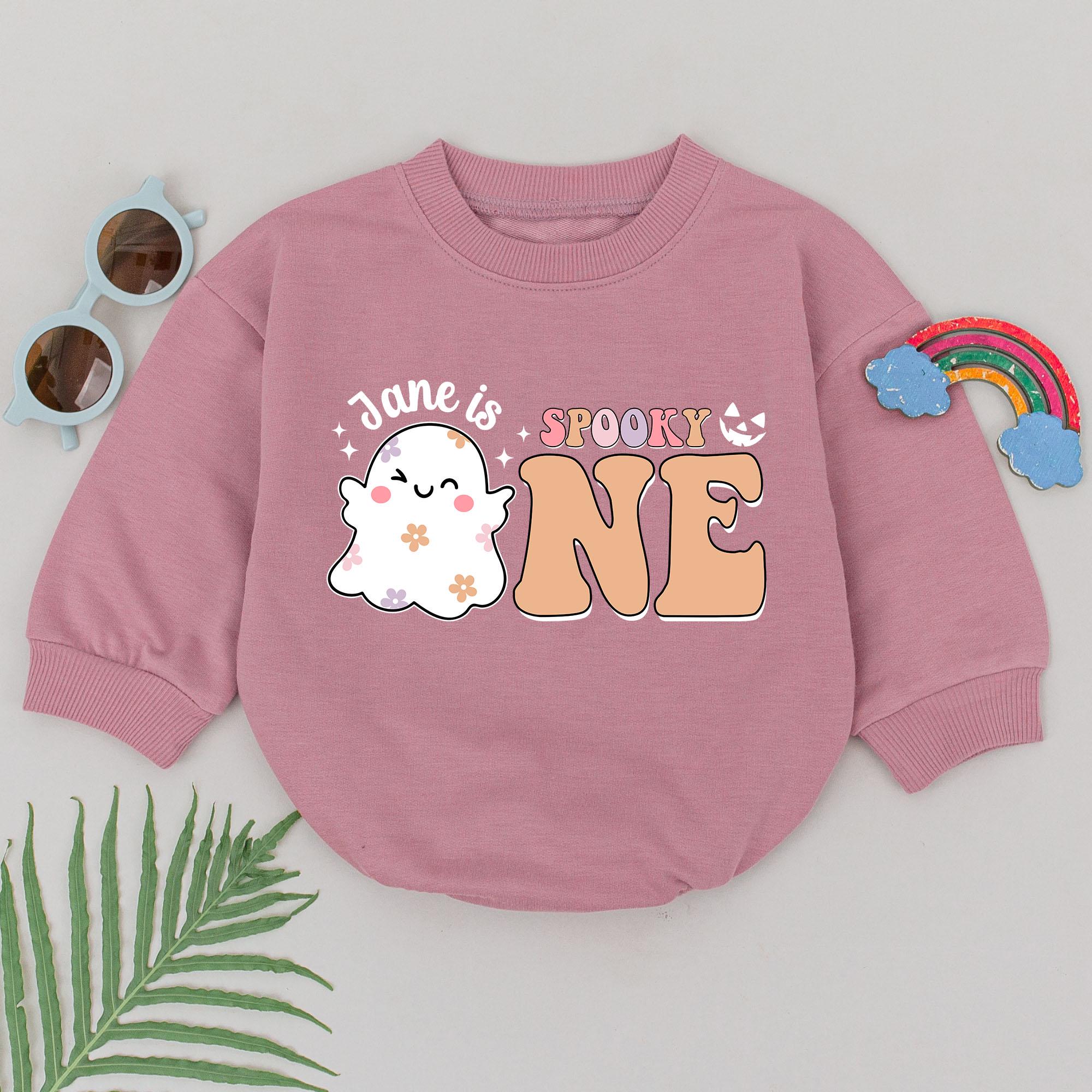 Personalized Spooky One Romper with Smiling Ghost Baby Girl Halloween Outfit First Birthday Gift Soft Cotton Newborn Clothing