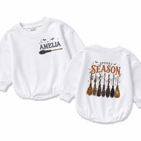 Personalized Spooky Season Baby Romper with Witch Broom Graphic Soft Cotton Infant Outfit Halloween Baby Bodysuit for Girls 0-24M Fall Gift