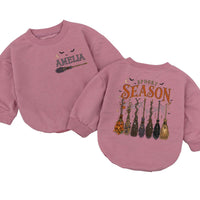 Personalized Spooky Season Baby Romper with Witch Broom Graphic Soft Cotton Infant Outfit Halloween Baby Bodysuit for Girls 0-24M Fall Gift