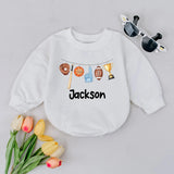 Personalized Sports Baby Romper with Baseball Bat and Trophy Custom Name Outfit for Toddler Game Day Gift Soft Cotton Gender Reveal Clothing