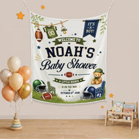 Personalized Sports Baby Shower Backdrop Noah’s Little Rookie Sign Football Theme Navy Blue Green Party Banner It’s a Boy Decoration