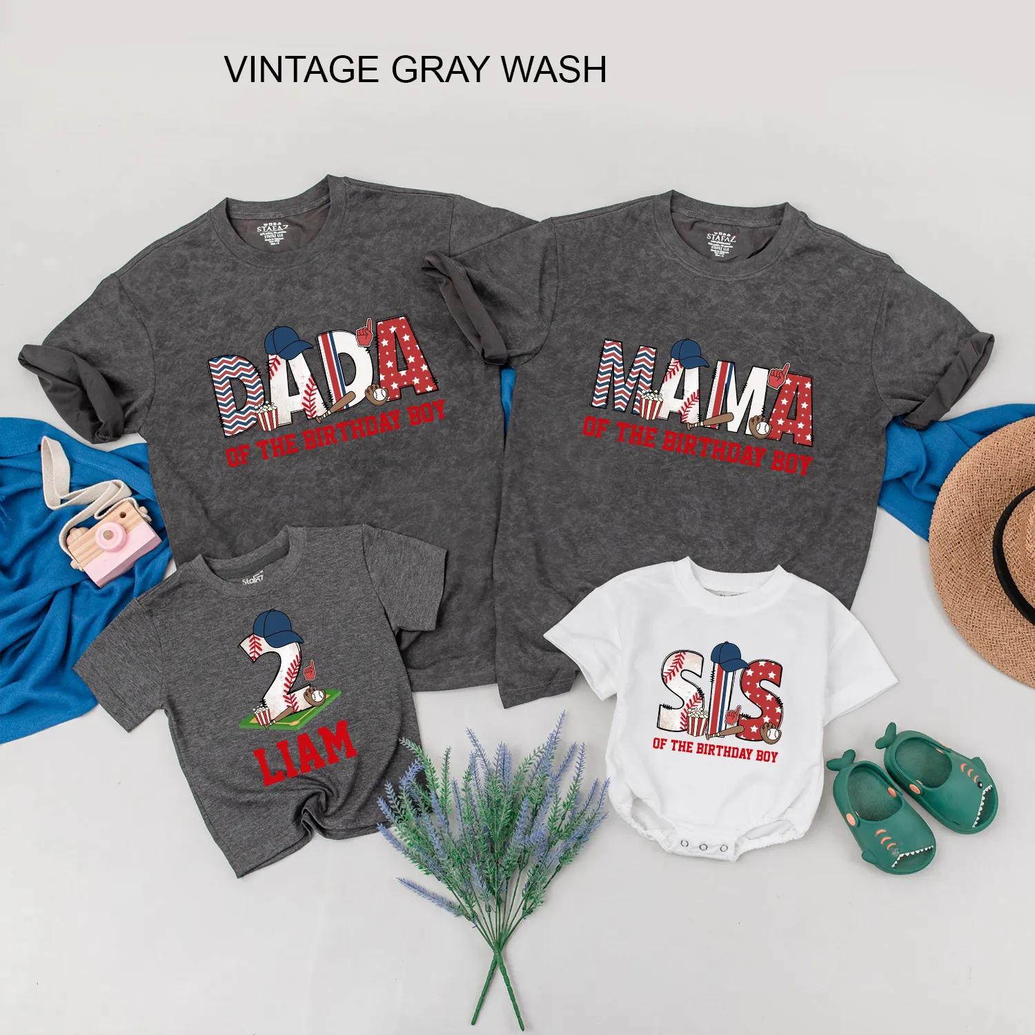 Personalized Sports Family Matching Shirts Custom Name Birthday Boy Tee Red White Blue Mom Dad Kids Outfit Fun Baseball Theme