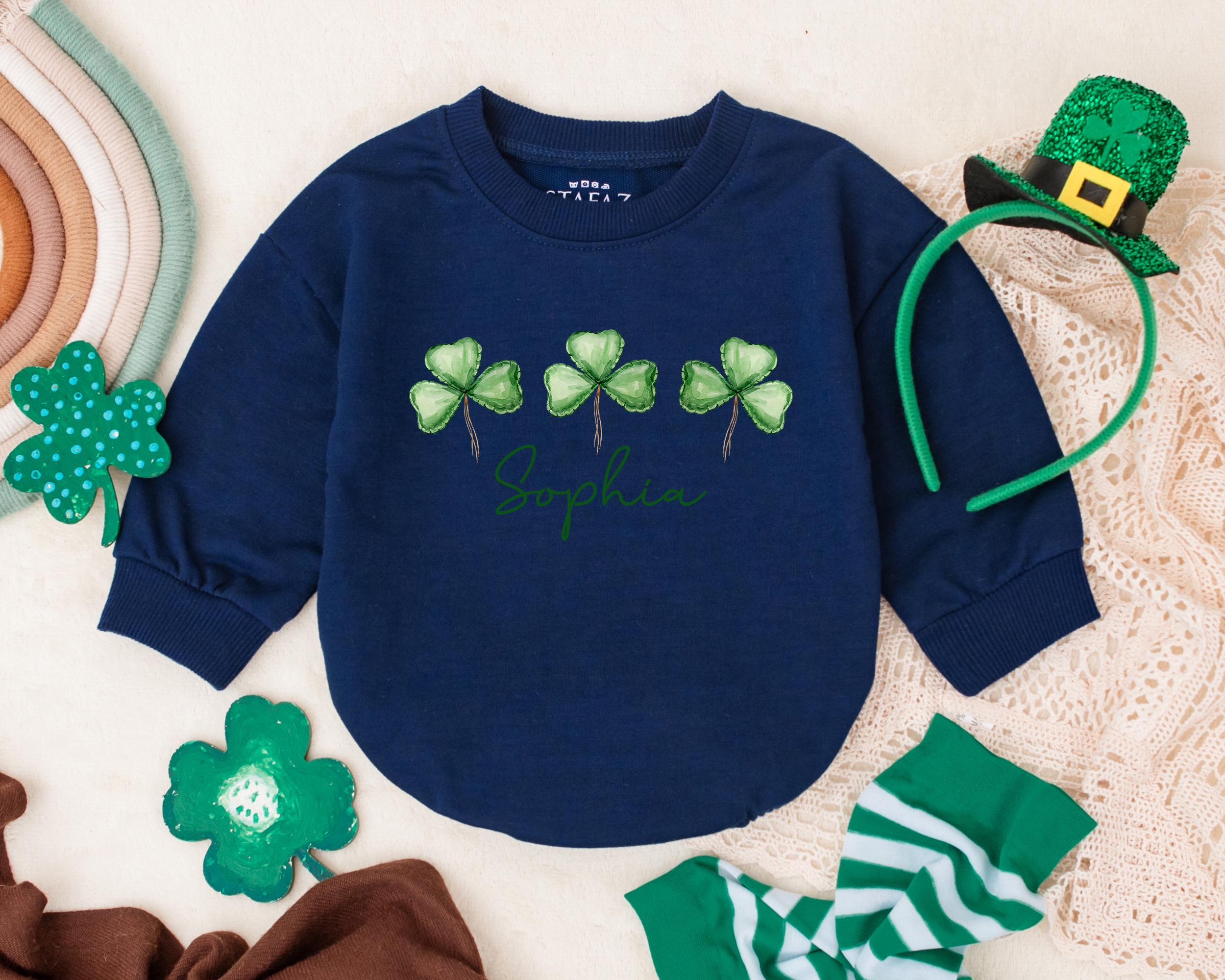 Personalized St Patrick's Day Baby Romper with Shamrocks Infant Outfit Custom Sophia Name Gift Soft Comfortable Green Irish Holiday Wear
