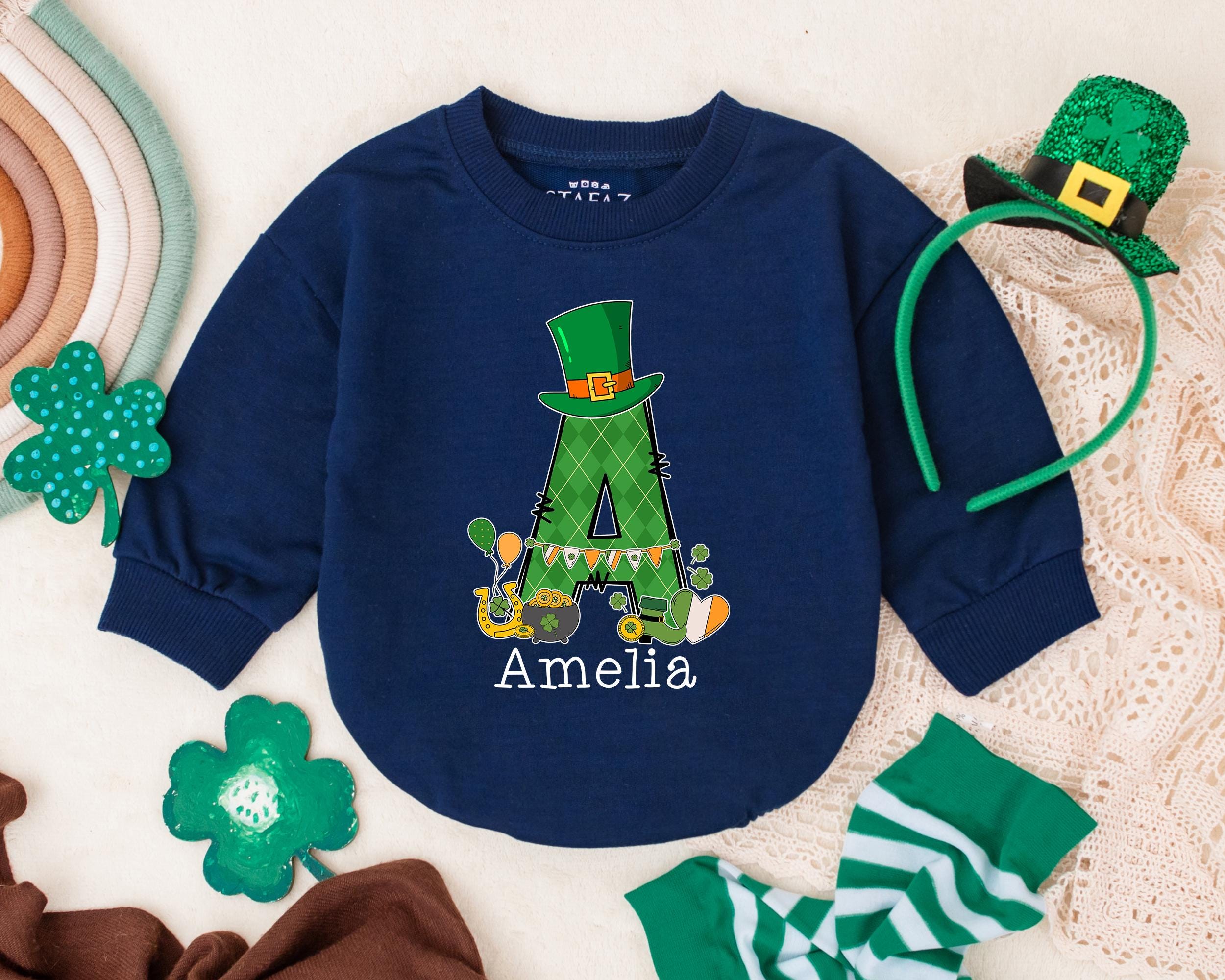 Personalized St Patrick's Day Romper with Leprechaun Hat Shamrock Design Festive Infant Outfit for Baby's First Irish Holiday